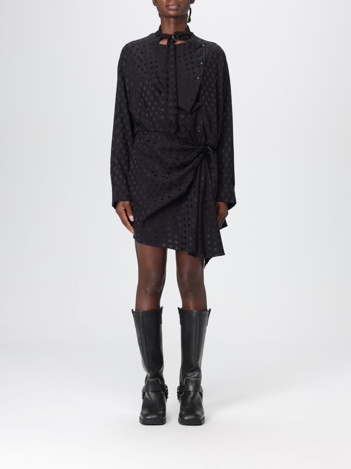 Isabel Marant Dots Print Wrap Dress Belted Waist In Black