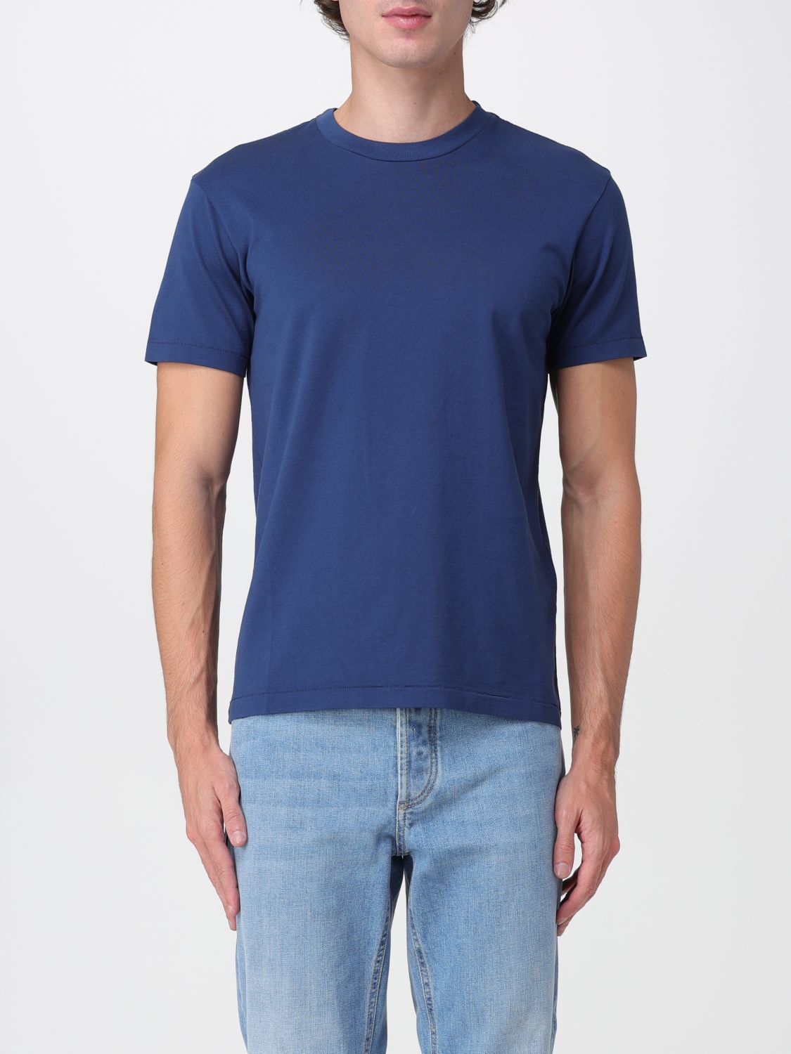 Tom Ford Mens Sea Blue Crewneck Regular-fit Cotton-blend T-shirt In Blue