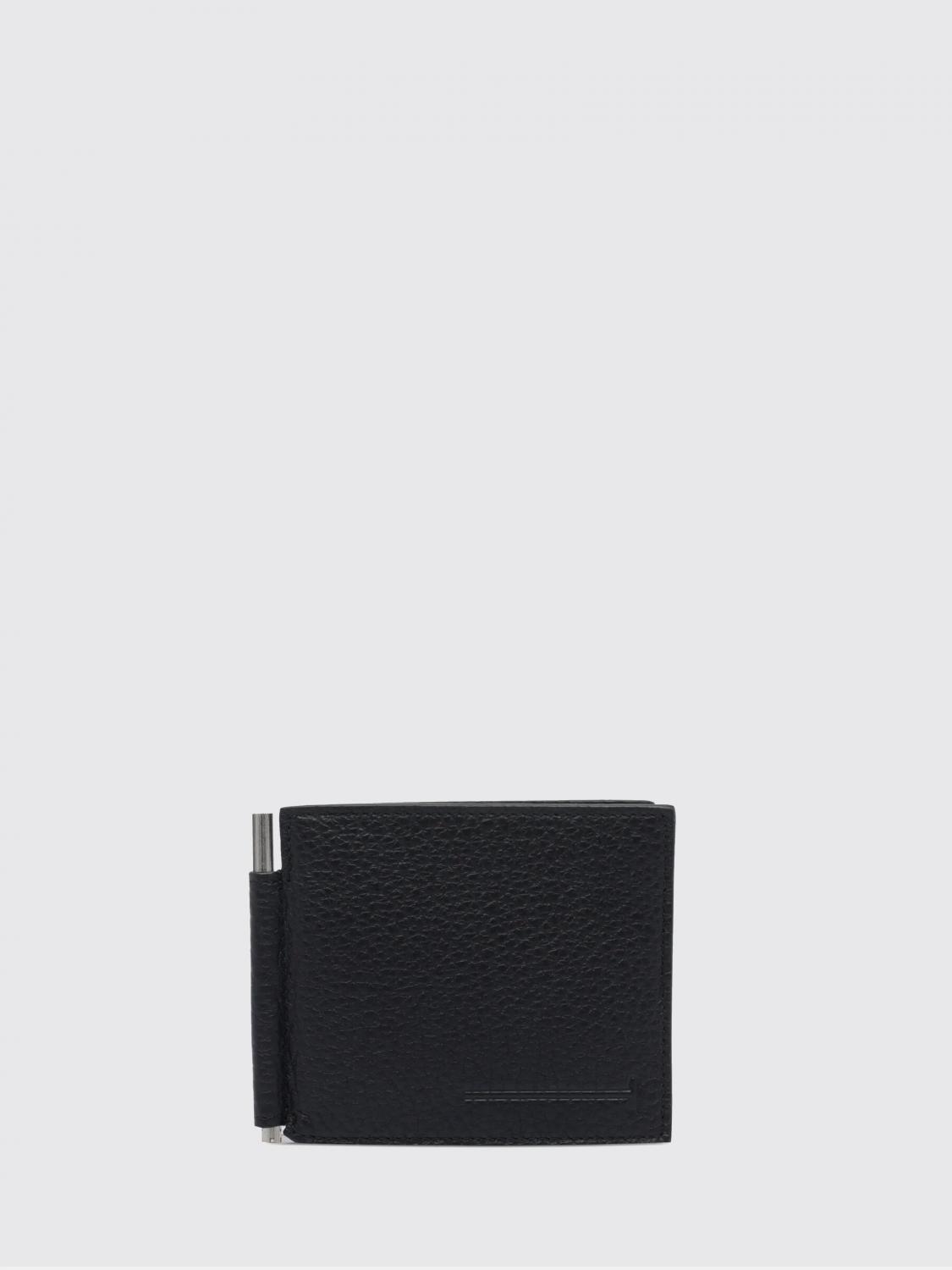 Tom Ford Black Bi-fold Wallet With T Detail On The Front And Embossed Logo On The Rear In Grained Leather Man In Black