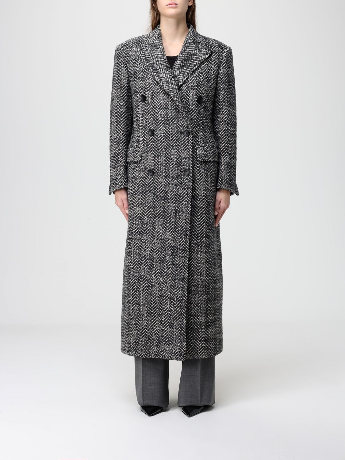 Tagliatore Black Houndstooth Double-breasted Coat In Gray