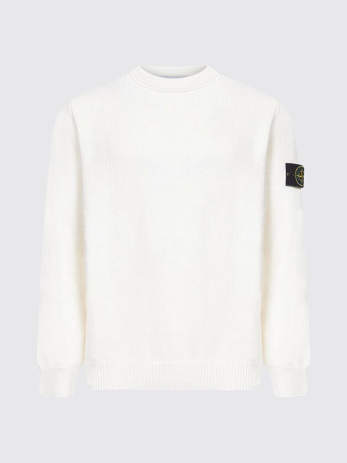 Stone Island Classic White Sweater With Timeless Round Neckline In White