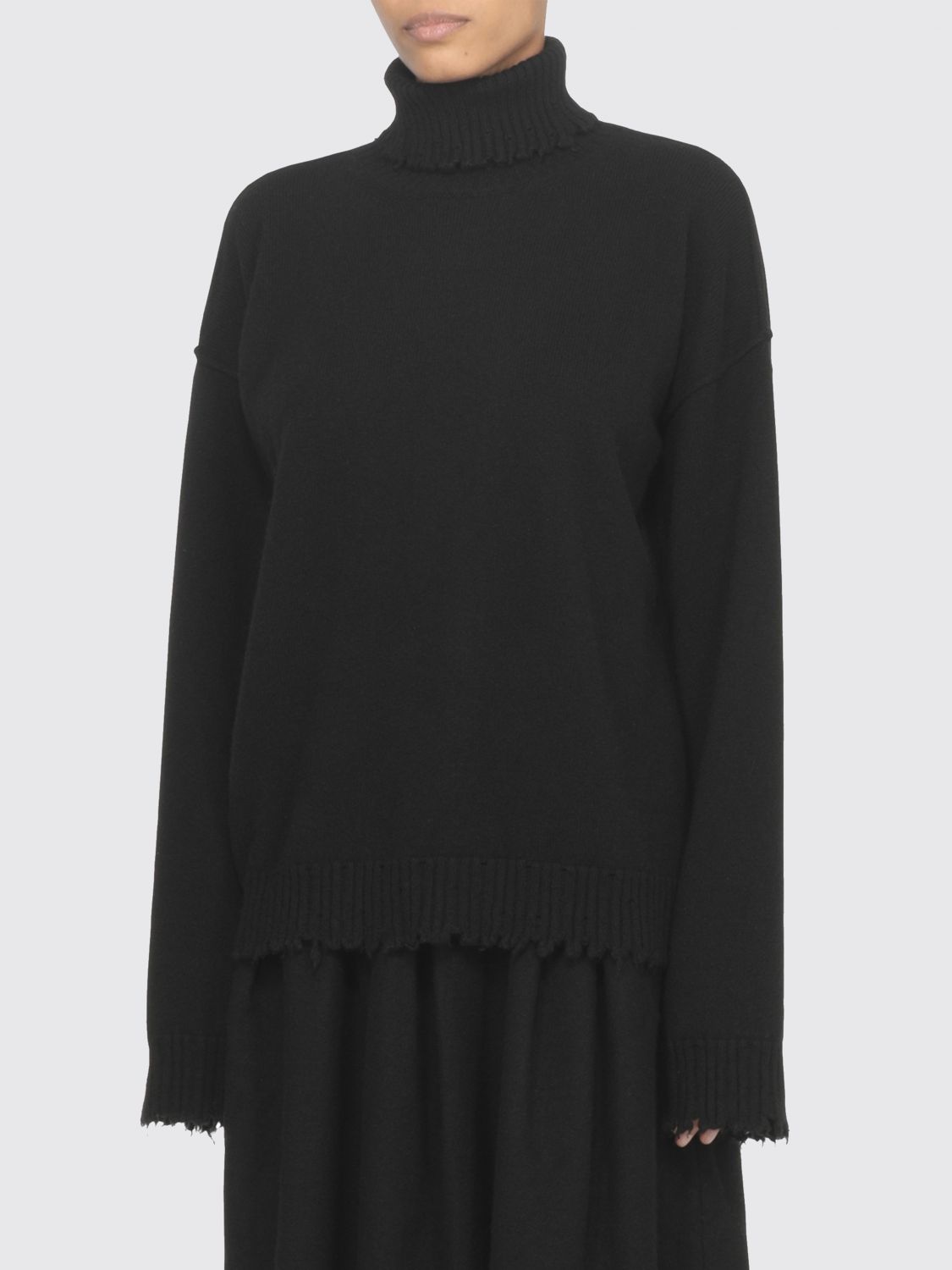Uma Wang High Neck Ribbed Cashmere Sweater With Frayed Hem In Animal Print