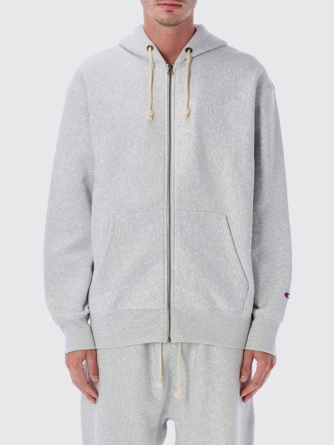 Champion Reverse Weave Patch Hoodie Full Zip In Gray