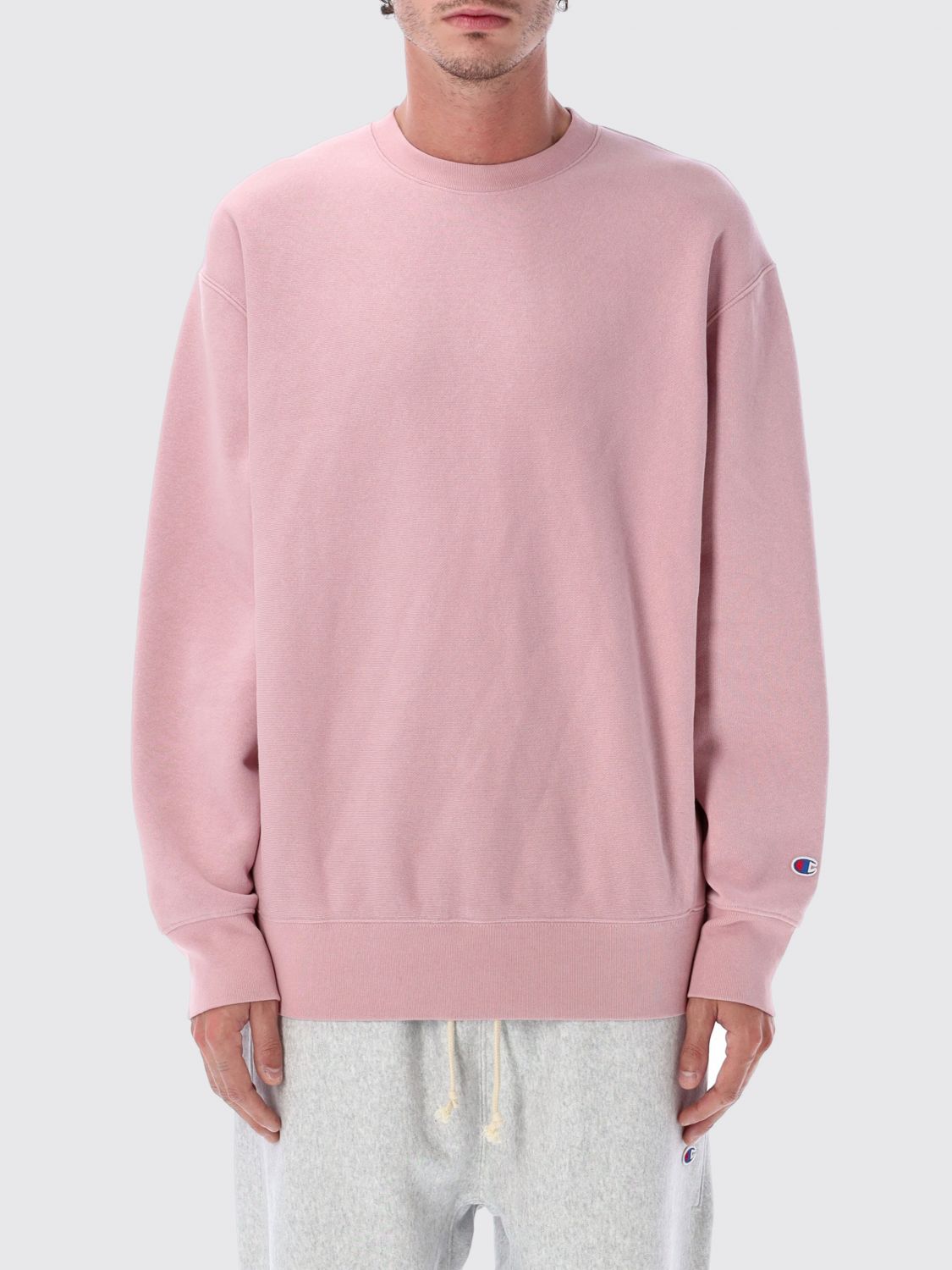 Champion Reverse Weave Crewneck Patch In Pink