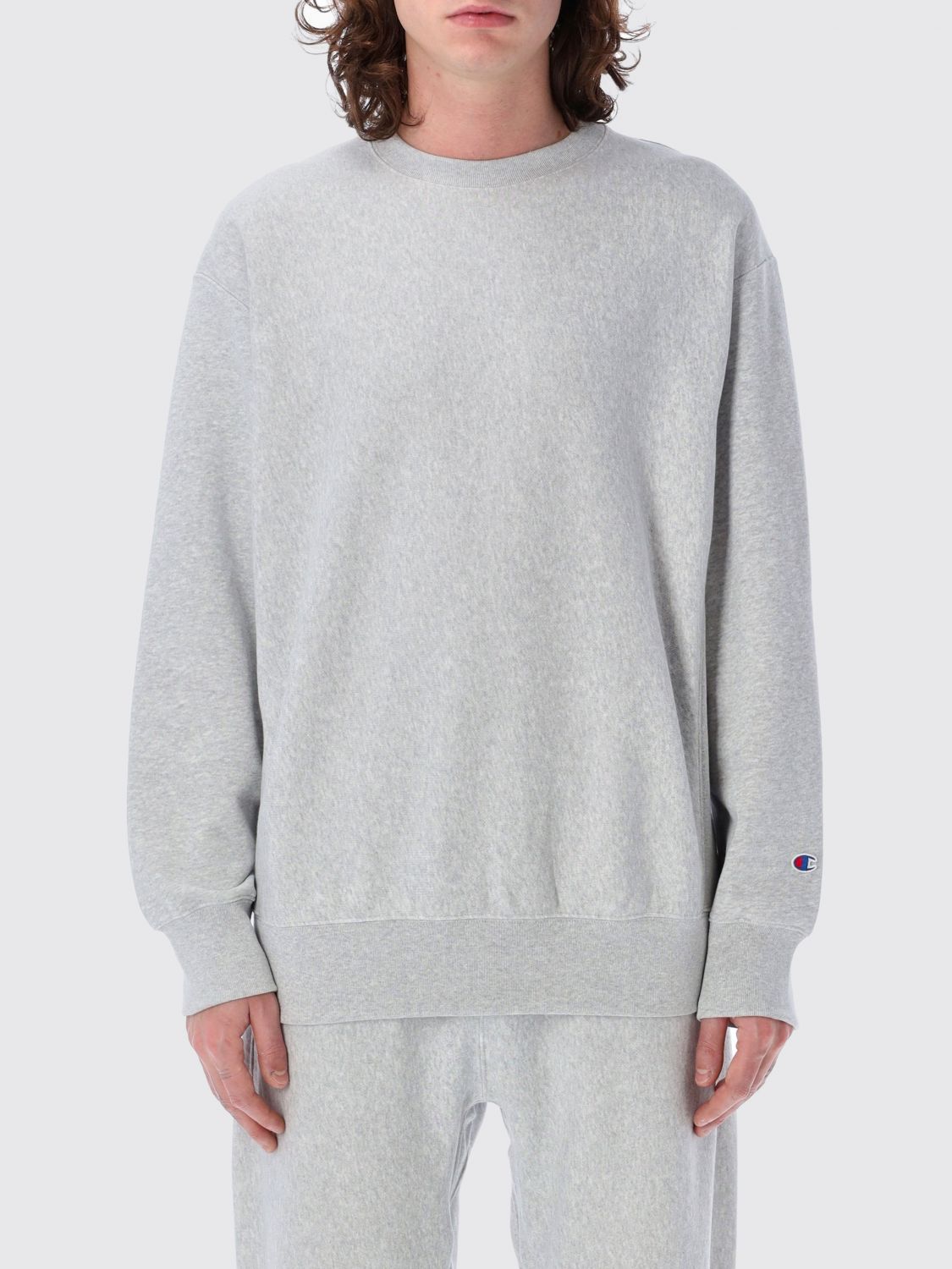 Champion Logo-patch Crew-neck Sweatshirt In Gray