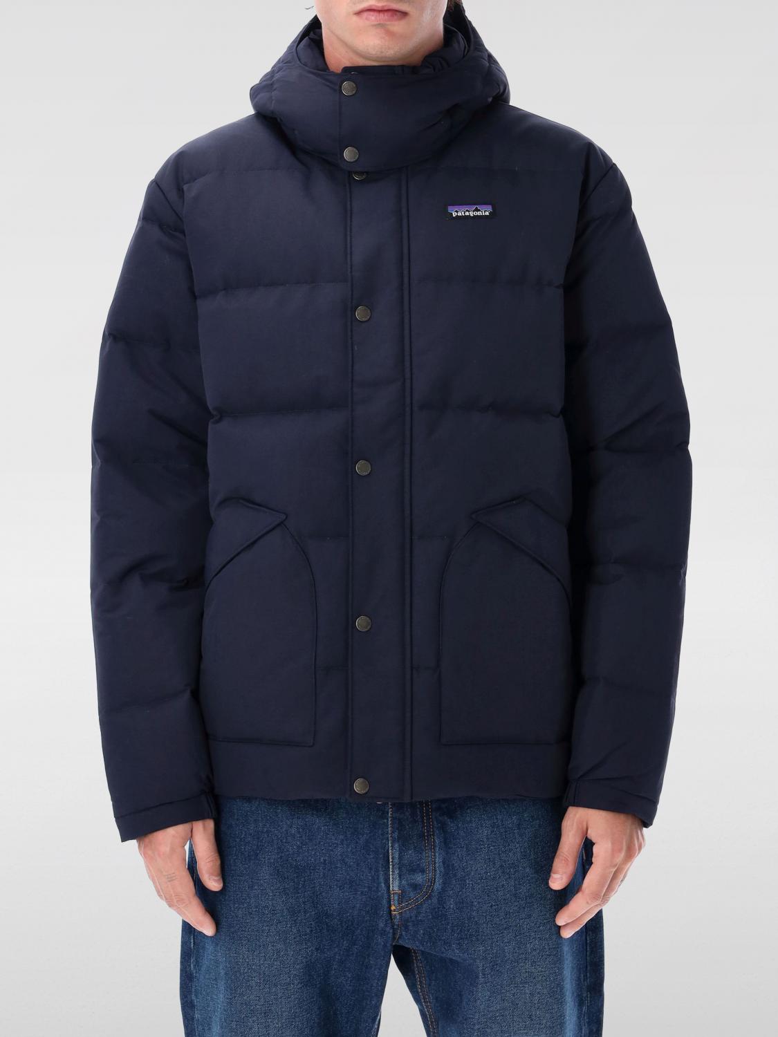 Patagonia Quilted Padded Jacket With High Collar And Hood In Blue
