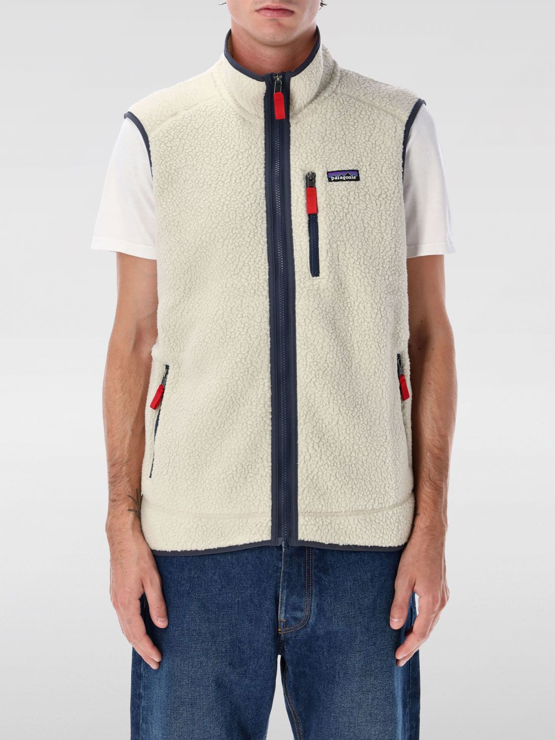 Patagonia Khaki Stand Collar Logo Vest In Multi