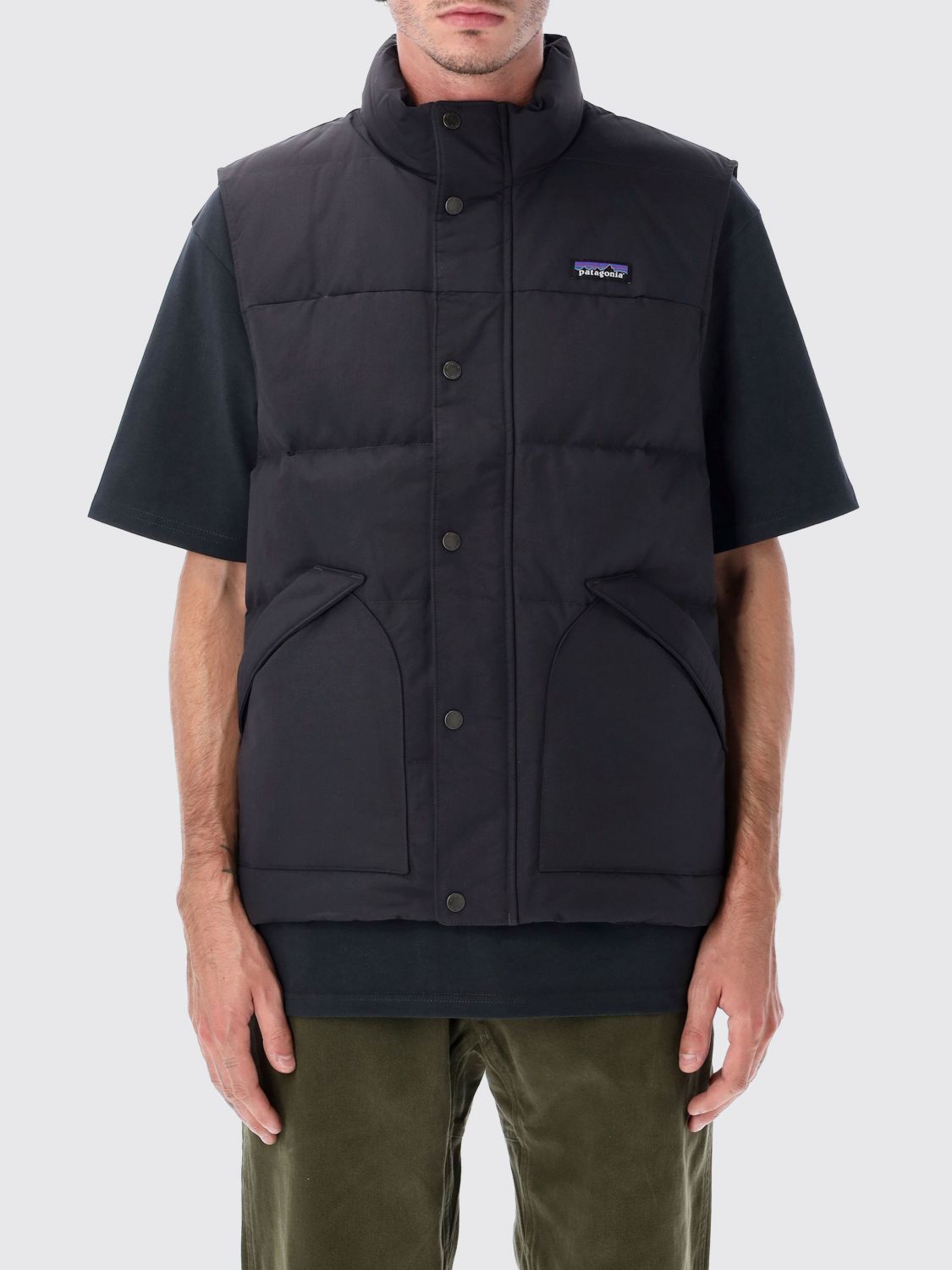 Patagonia Sleeveless Padded Vest High Collar In Black