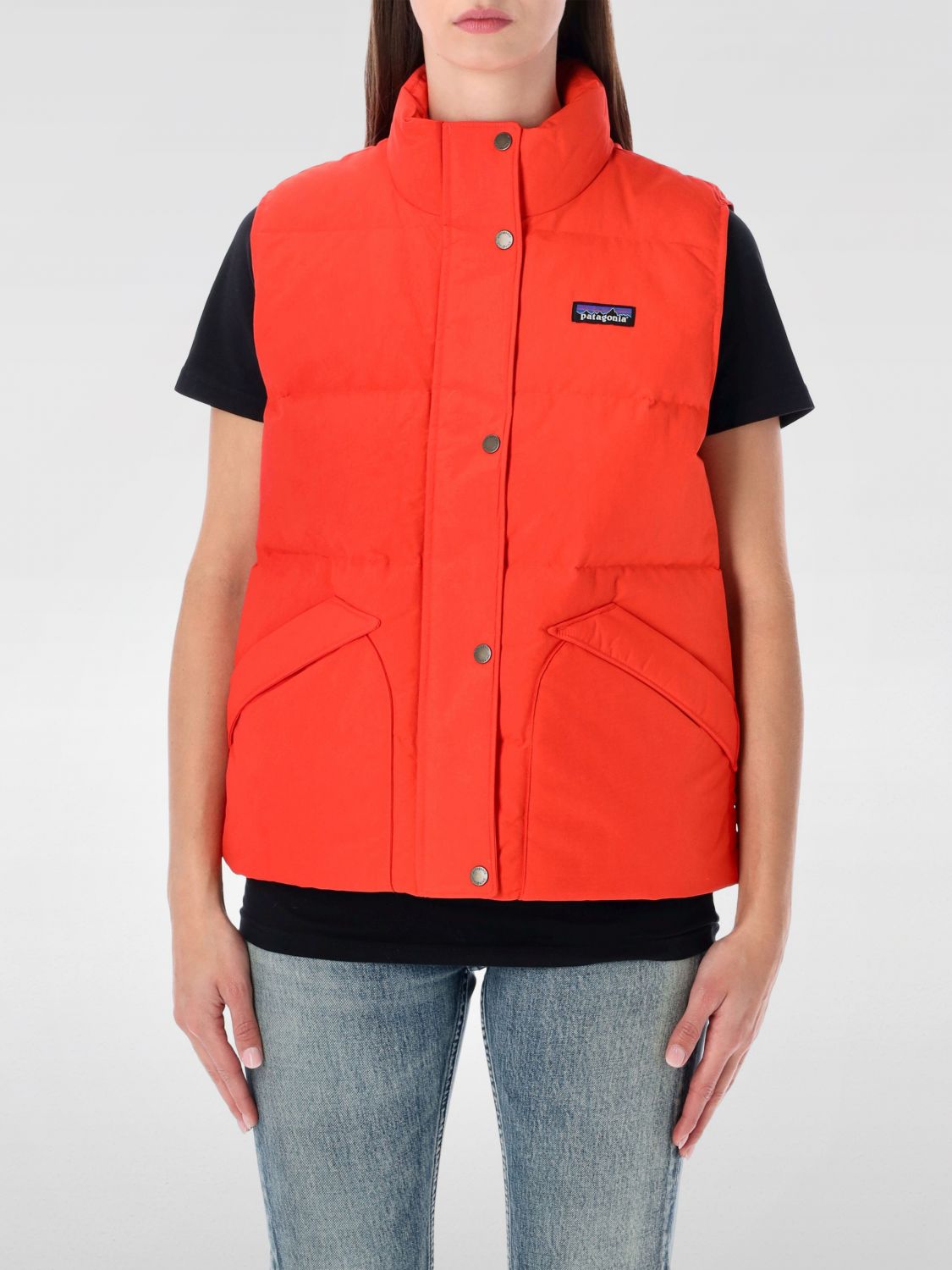Patagonia Down Vest With High Collar And Pockets In Red