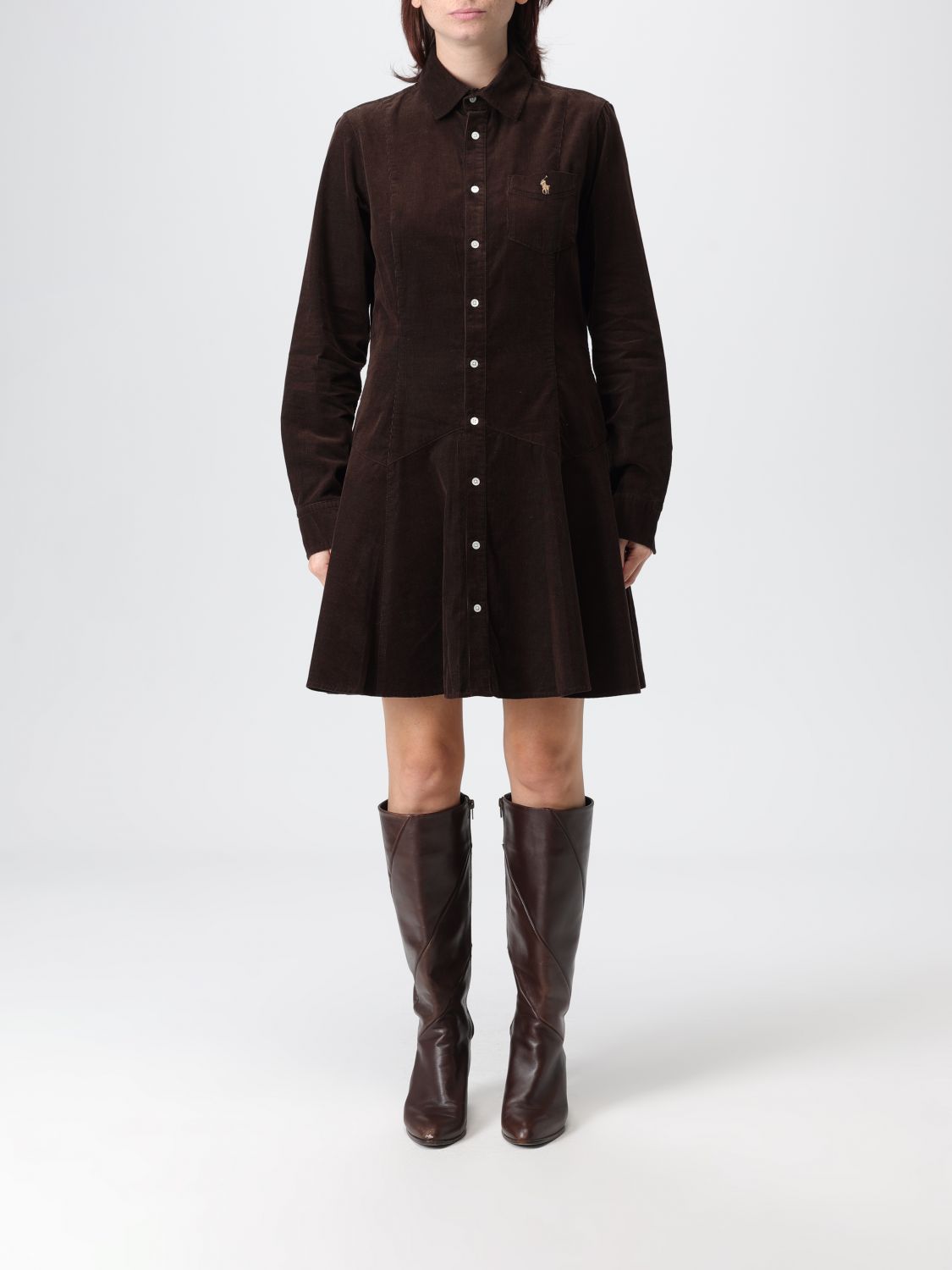 Polo Ralph Lauren Cotton Corduroy A-line Shirtdress In Brown