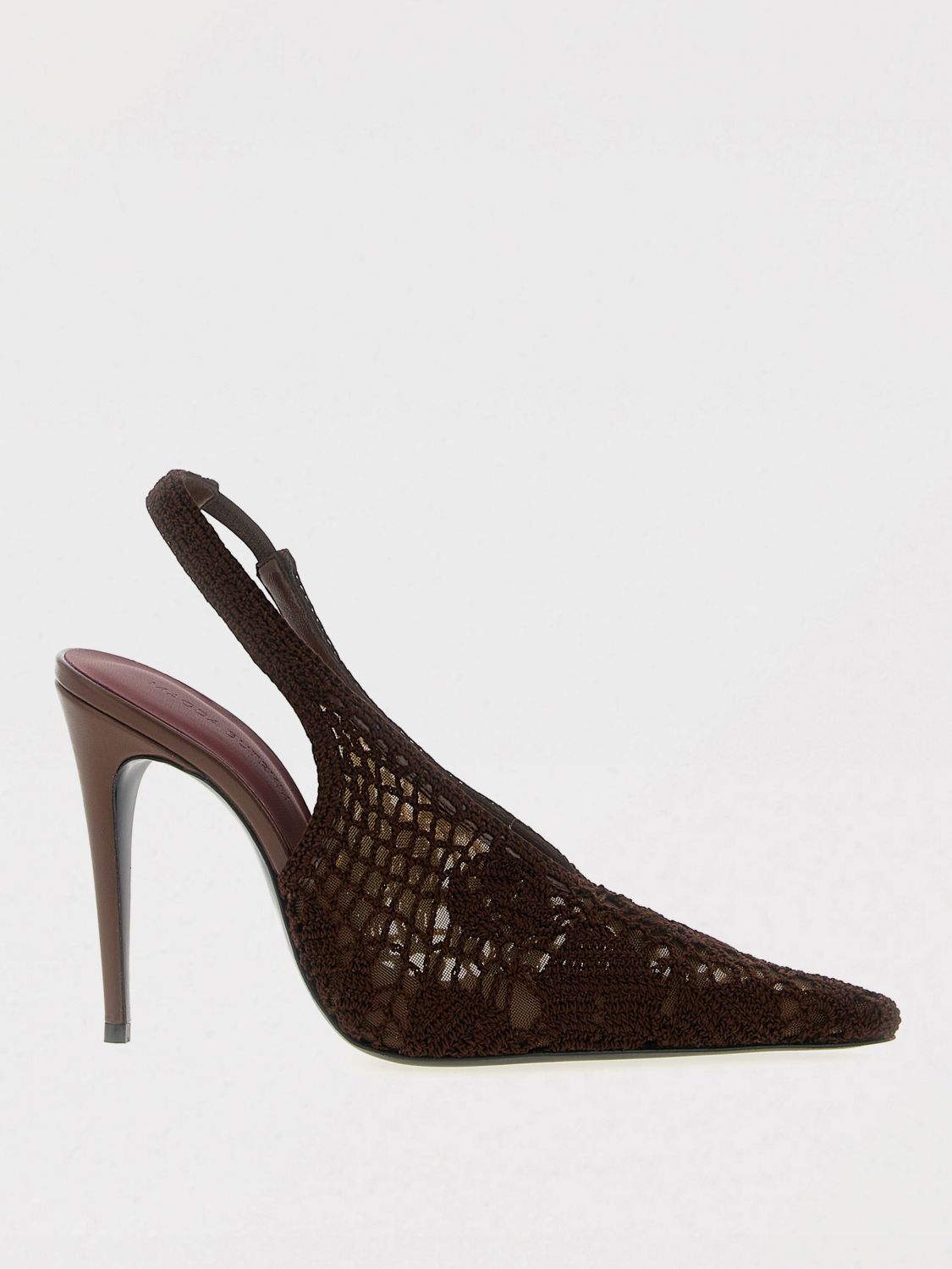 Magda Butrym Leather-trimmed Crocheted Mesh Slingback Pumps In Brown