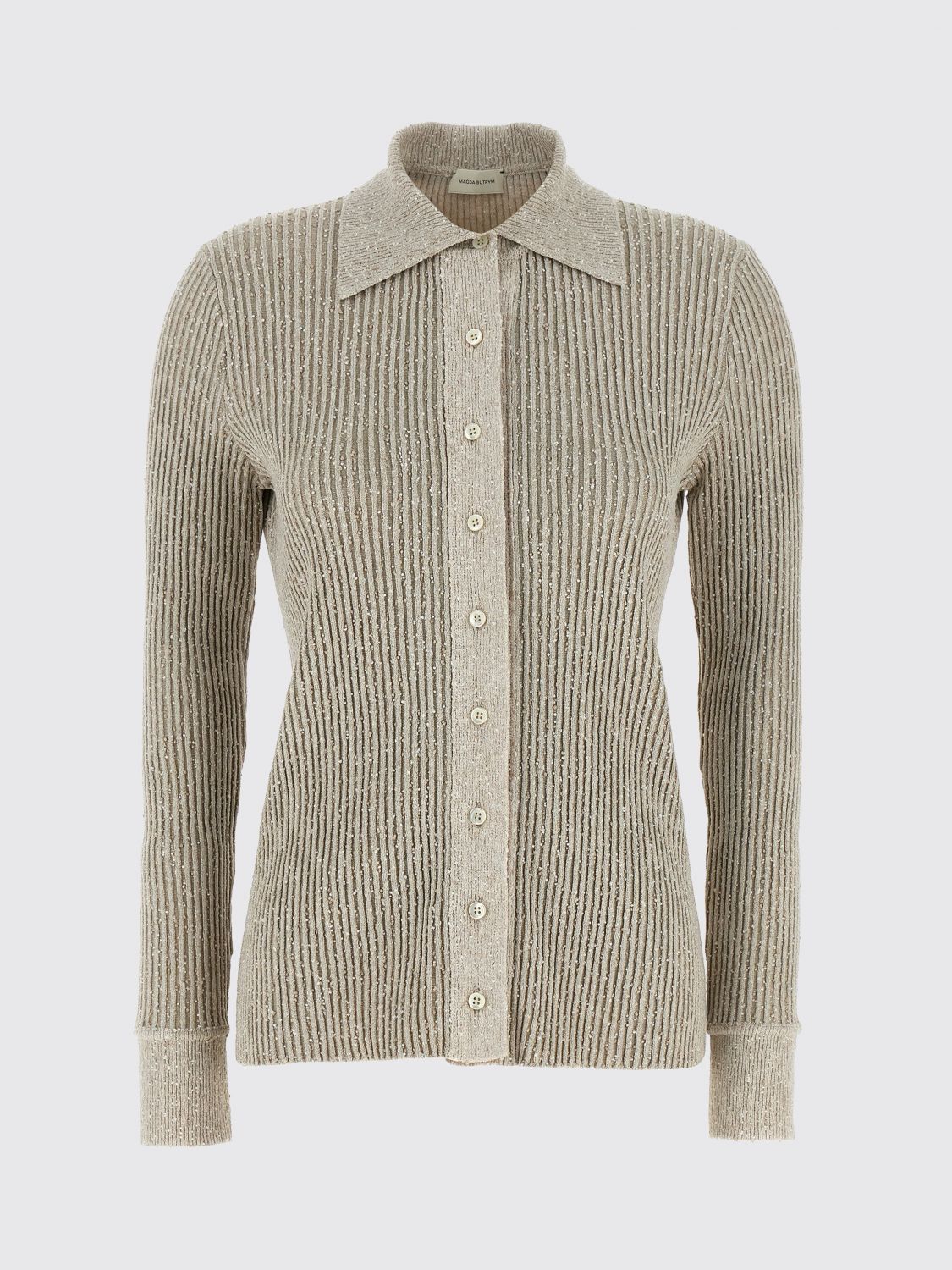 Magda Butrym Ribbed Texture Knitwear Cardigan With Cuff Buttons In Gray