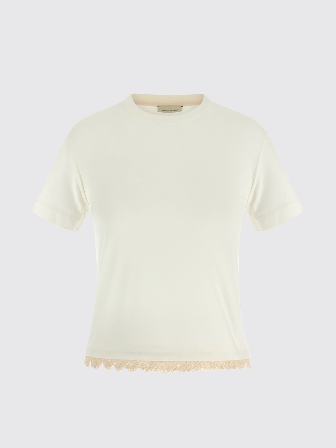 Magda Butrym Crew Neck Lace Trim Plain T-shirt In White