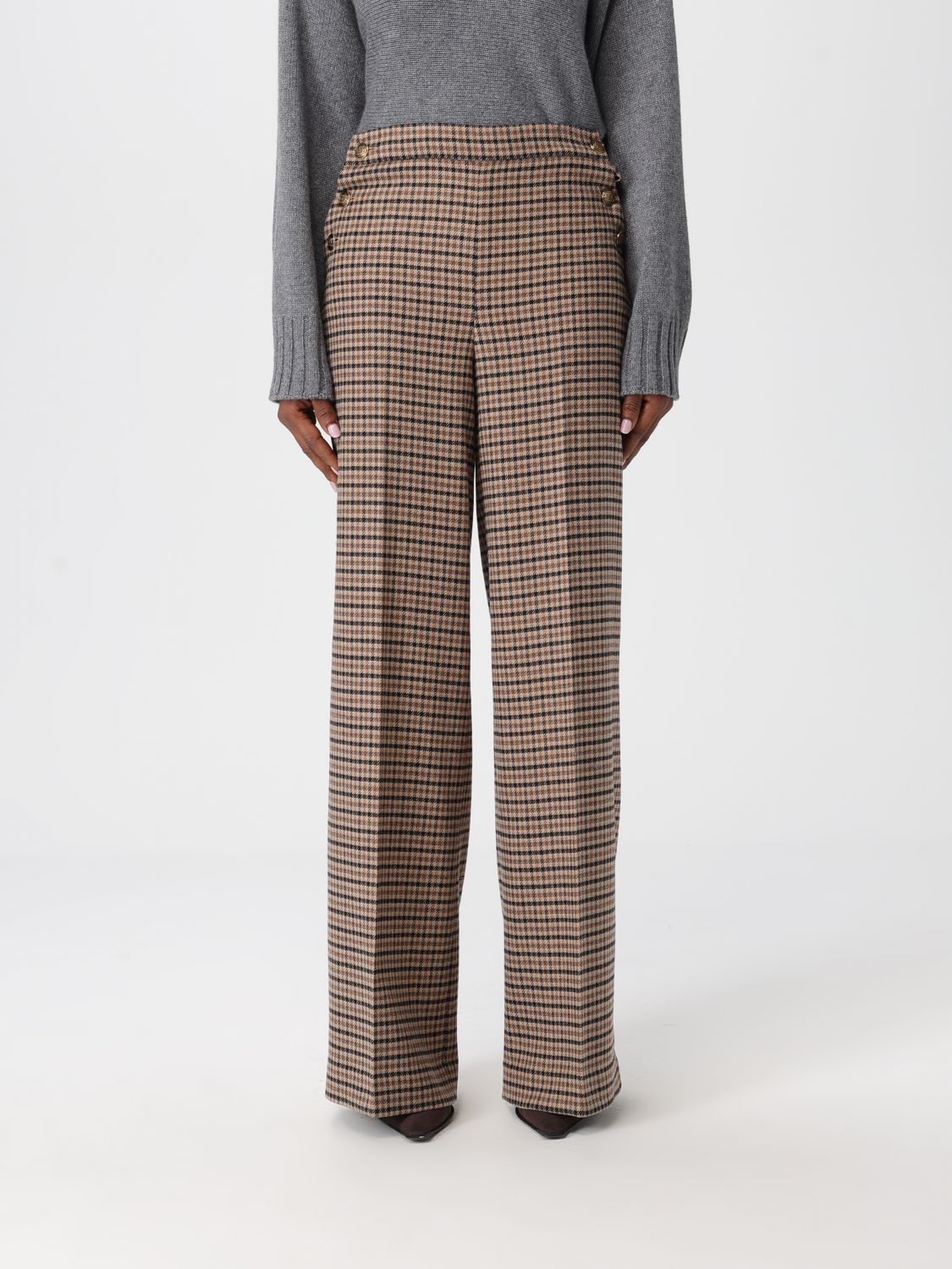 Twinset Checked Button-fastening Trousers In Brown
