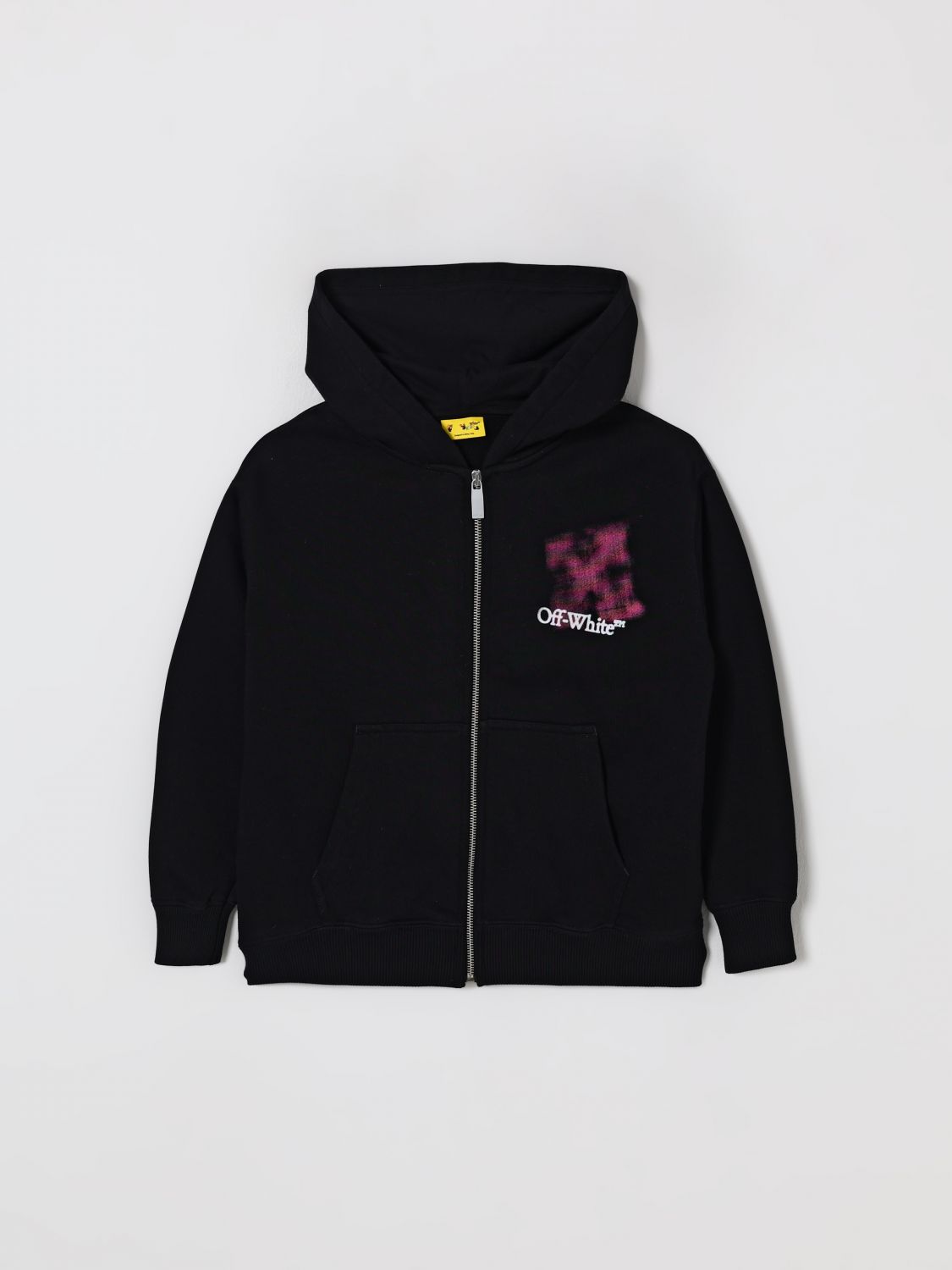 Off-white Arrow Spray Hoodie Zip Up Black - Fuchsi In Black