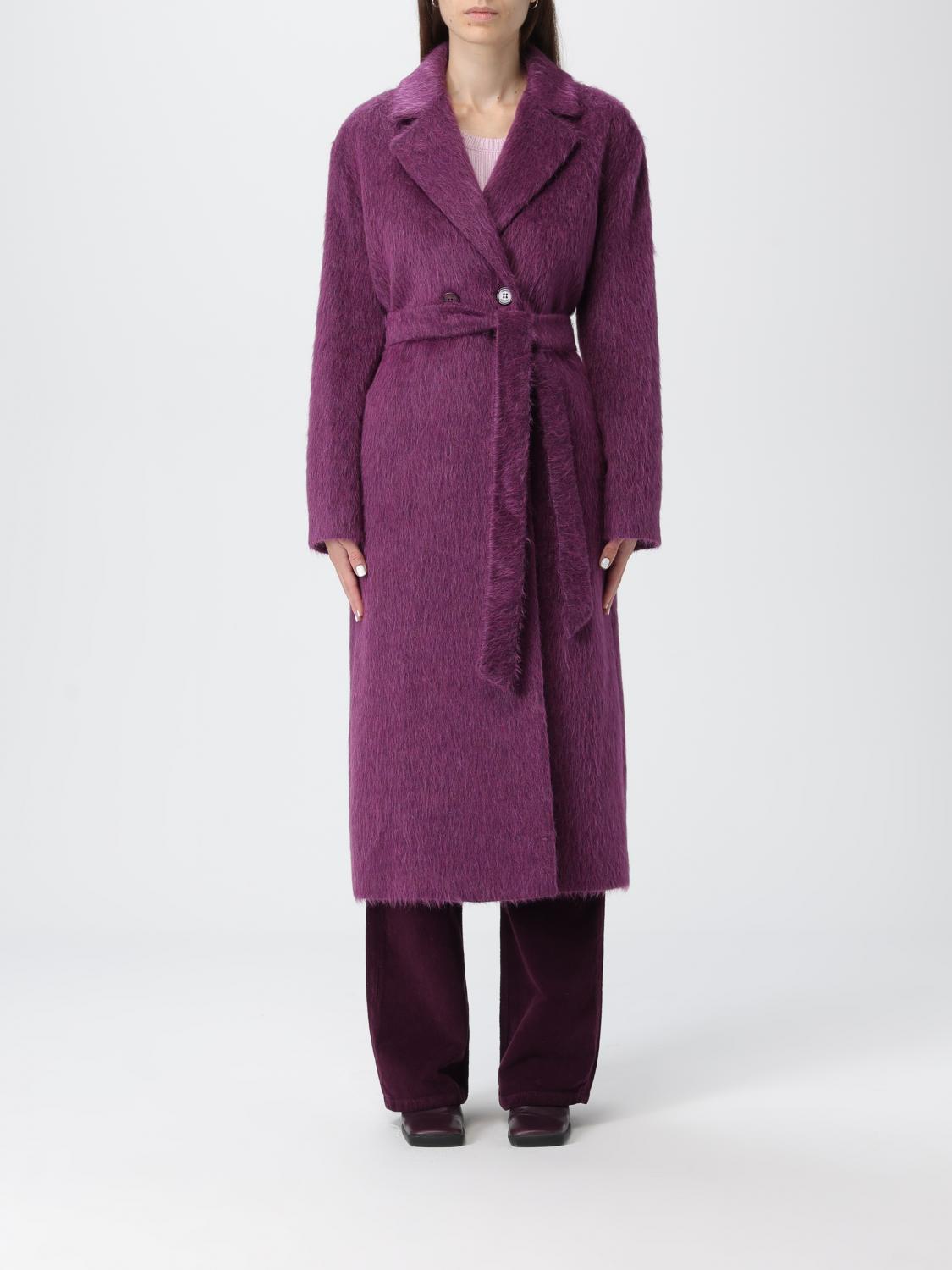 Twinset Belted Double-breasted Coat In Purple