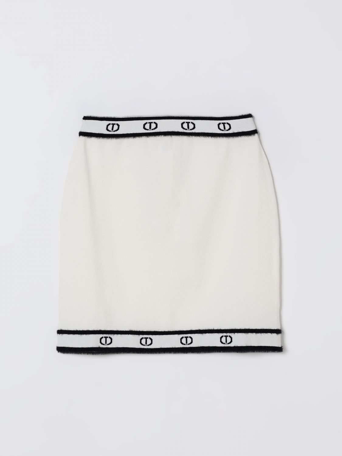 Twinset Logo-band Knitted Skirt In White