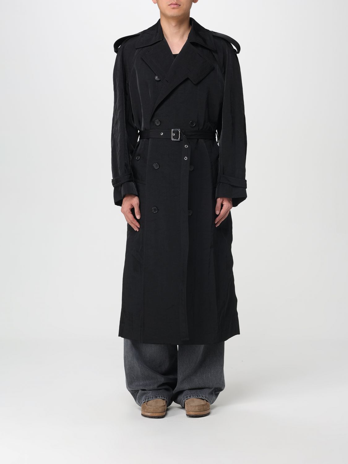 Jw Anderson Mens Black Double-breasted Belted Woven Trench Coat In Black