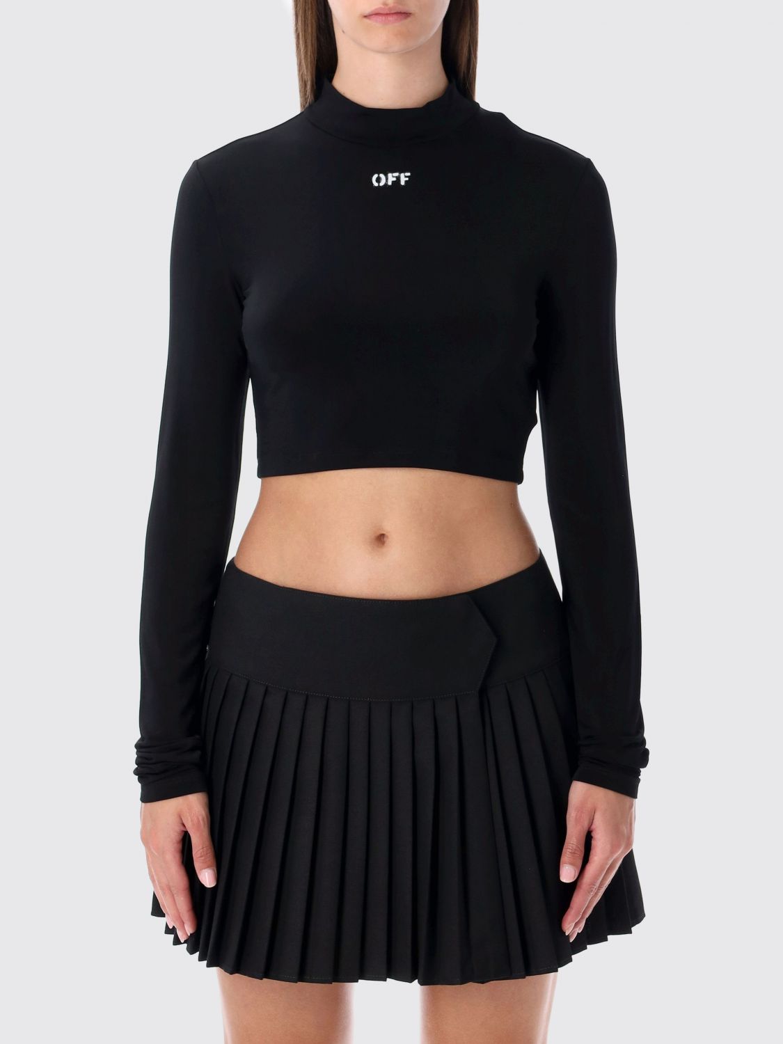 Off-white Off Stamp Cropped Long-sleeve Top In Black