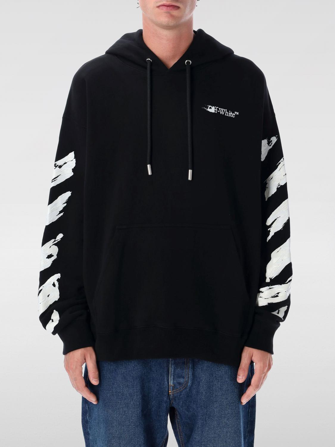 Off-white Brushstroke Arrow Print Zip-up Hoodie In Black