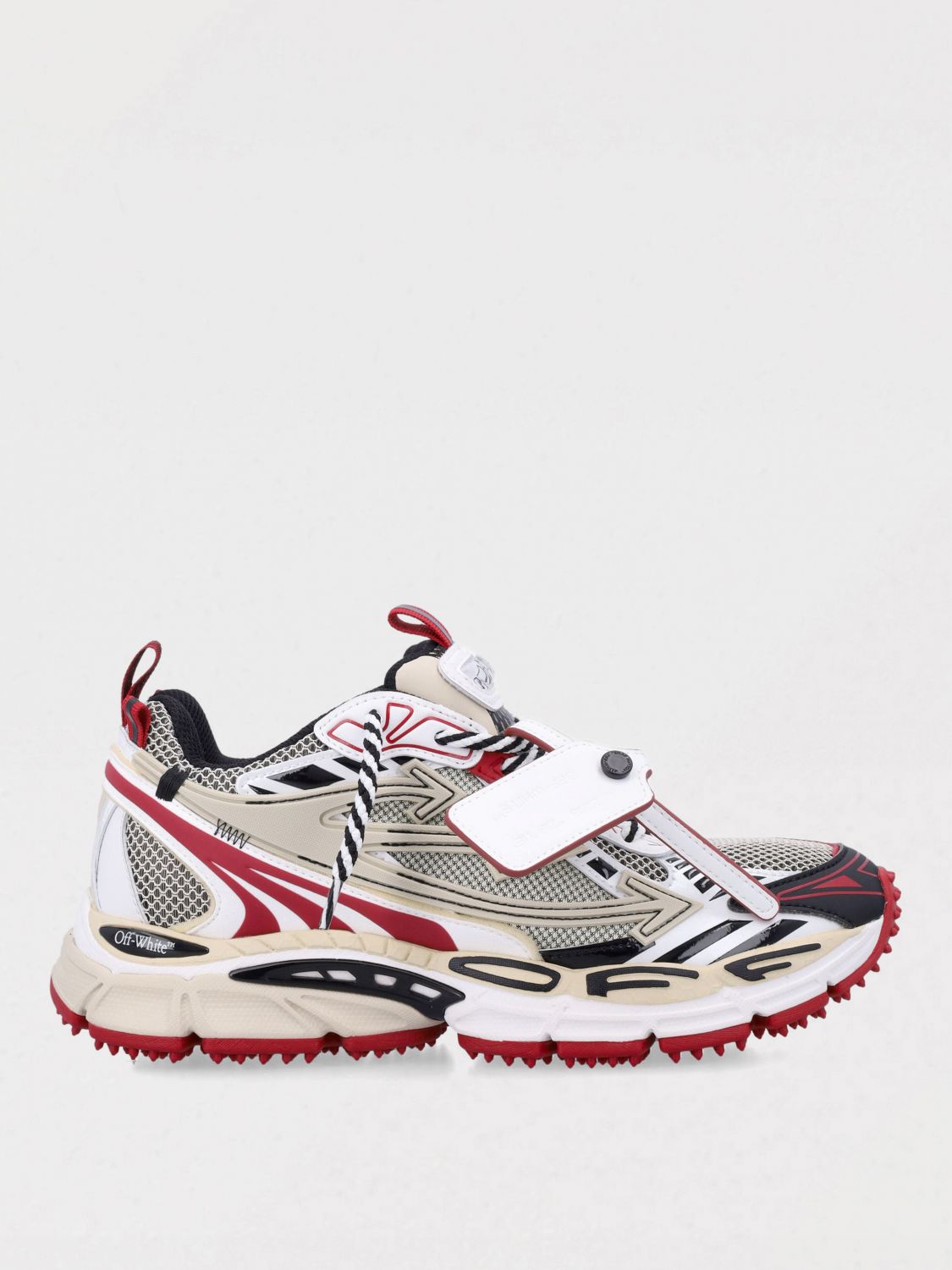 Off-white Sneakers With Mesh Upper And Rubber Sole In Red