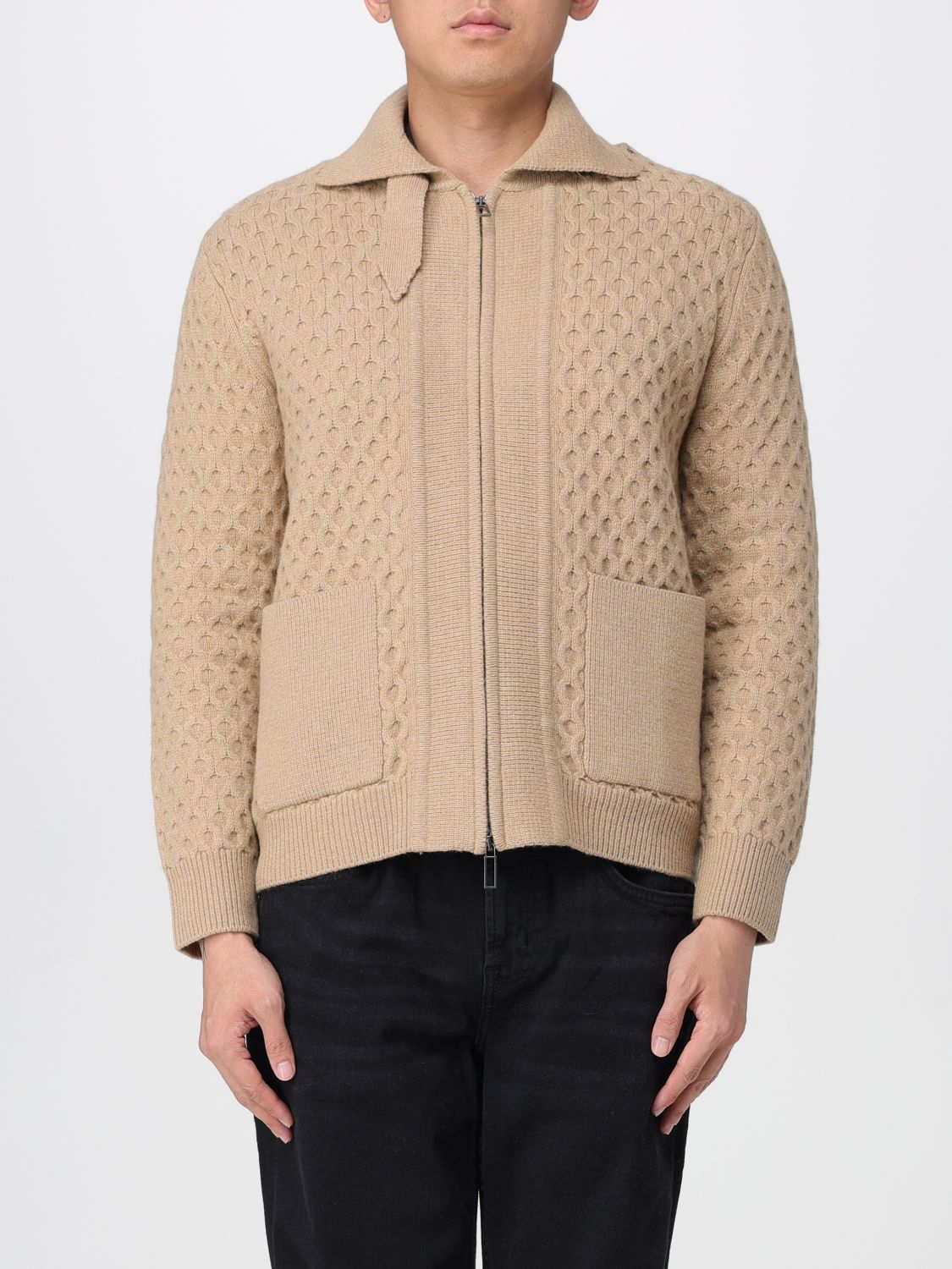 Paolo Pecora Honeycomb Zip-up Cardigan In Brown