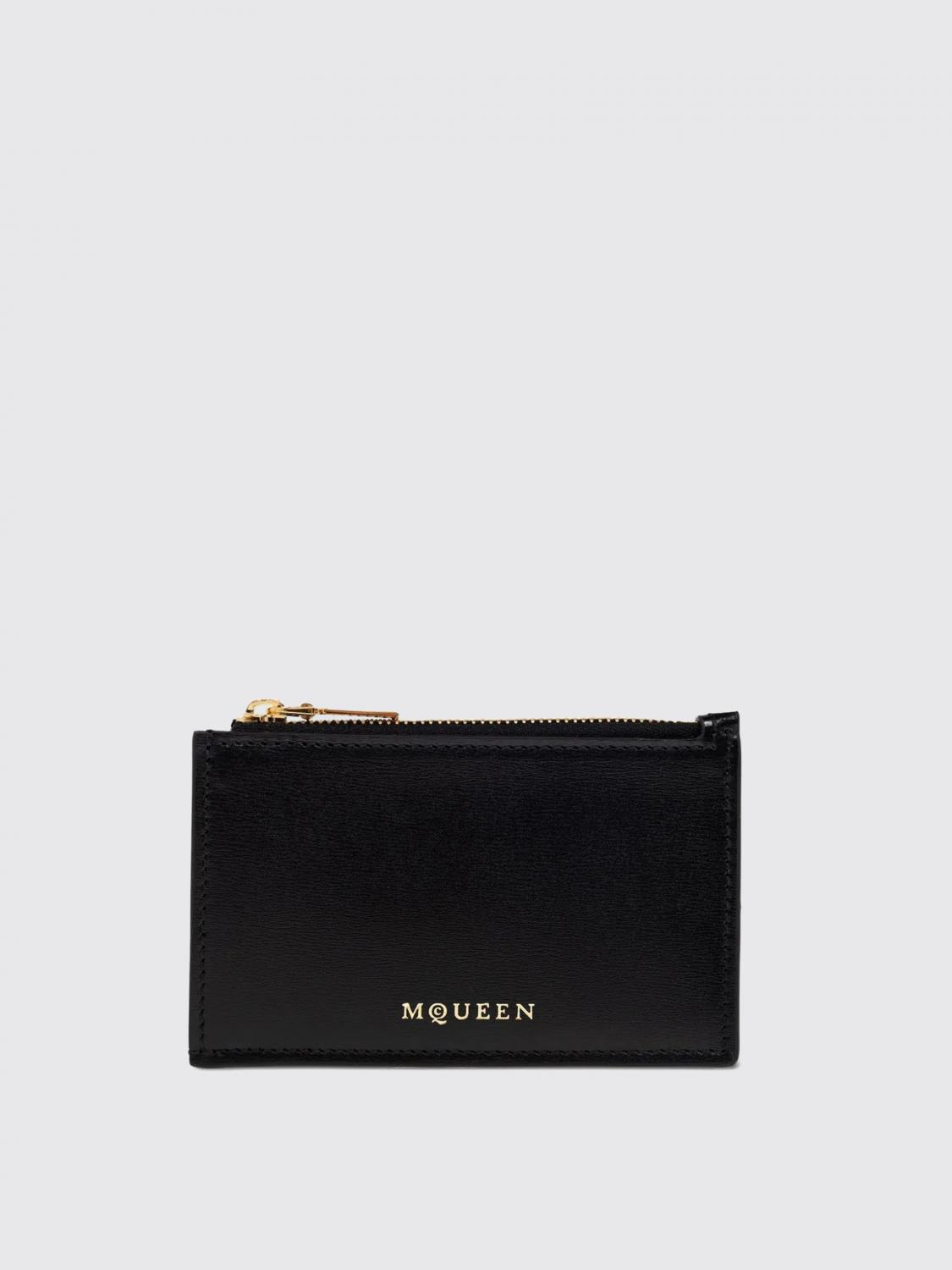 Alexander Mcqueen Logo Stamped Leather Zip Cardholder In Black