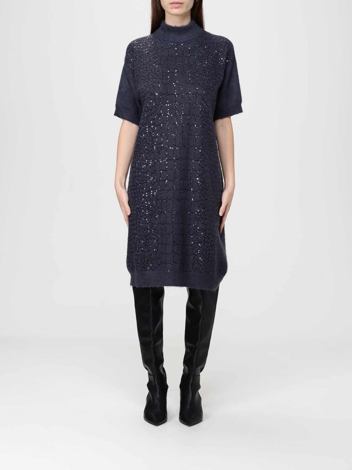 Brunello Cucinelli Dress Woman Color Blue In Black