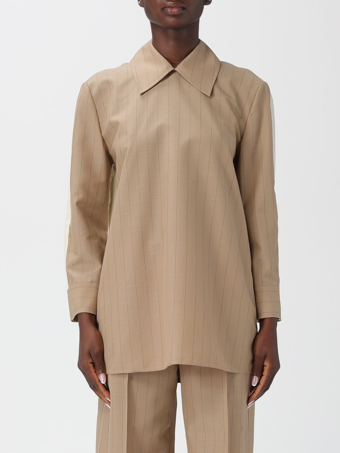 Jil Sander Pinstriped Wool And Mohair-blend Blouse In Neutral
