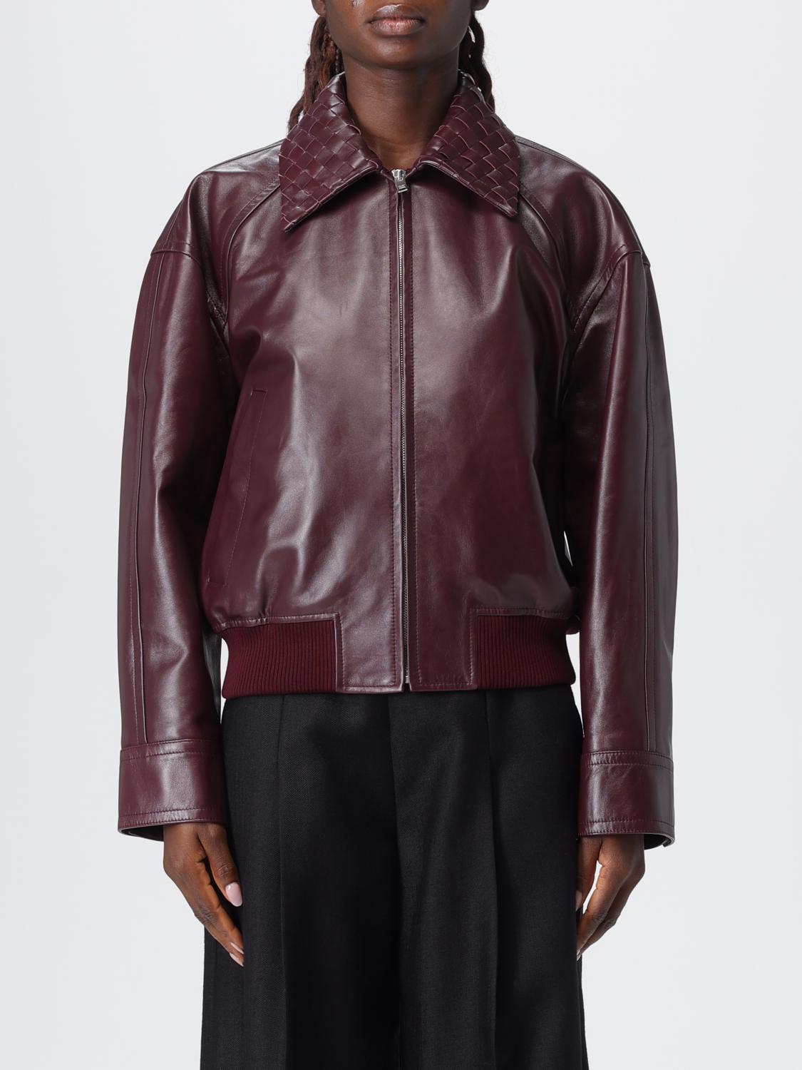 Bottega Veneta Modern Leather Jacket Braided Collar In Burgundy