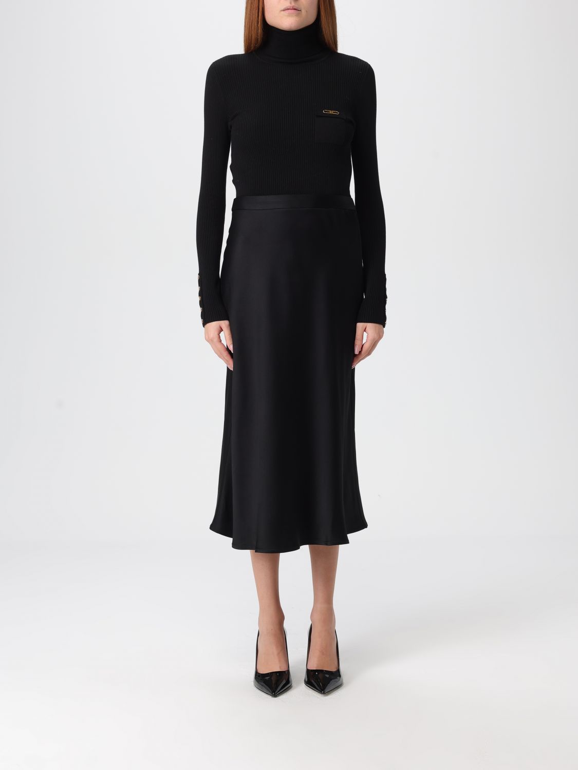 Elisabetta Franchi Ribbed Turtleneck Midi Dress In Multi