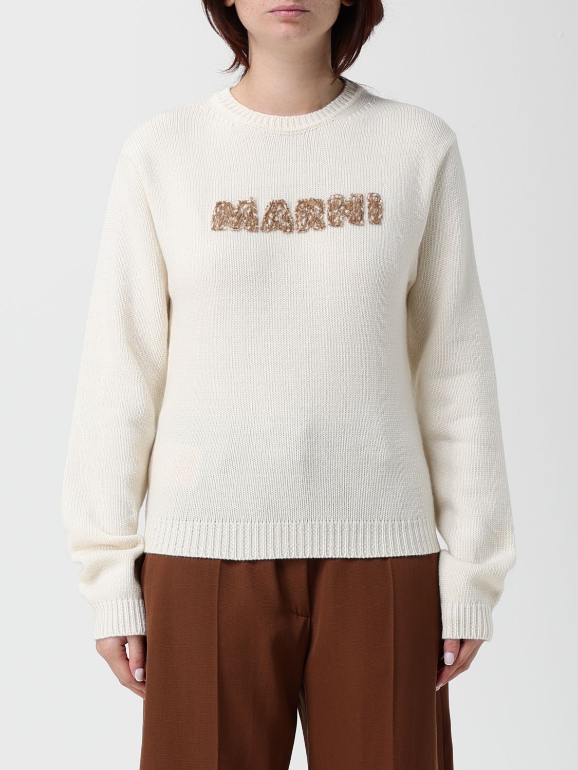 Marni Cotton Logo Embroidered Sweater In Animal Print
