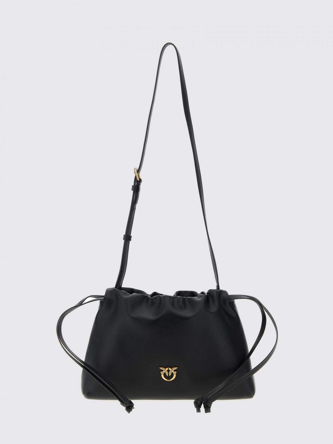 Pinko Lovebirds Drawstring Clutch In Black