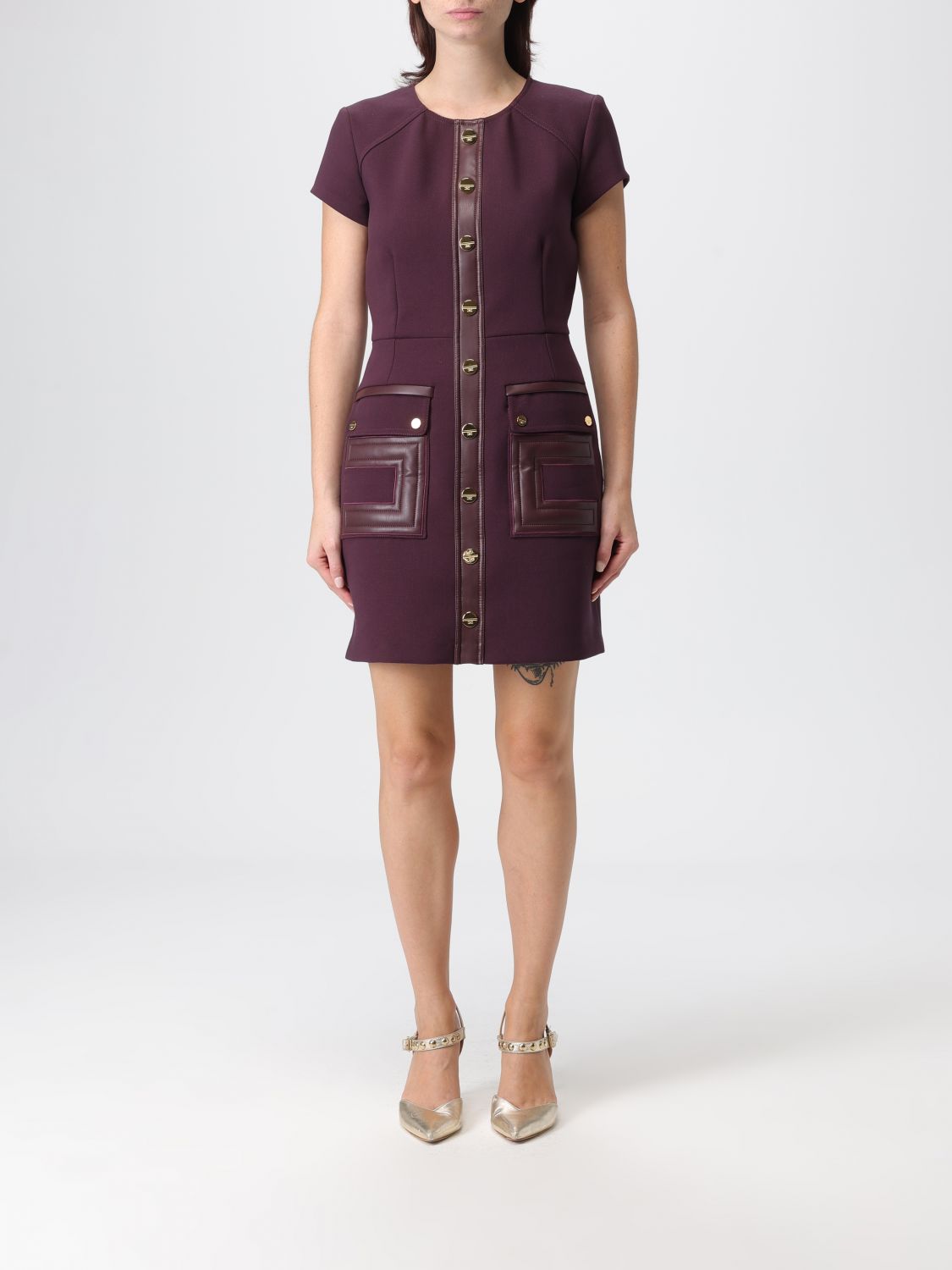 Elisabetta Franchi Merlot Dress With Faux Leather Inserts In Burgundy