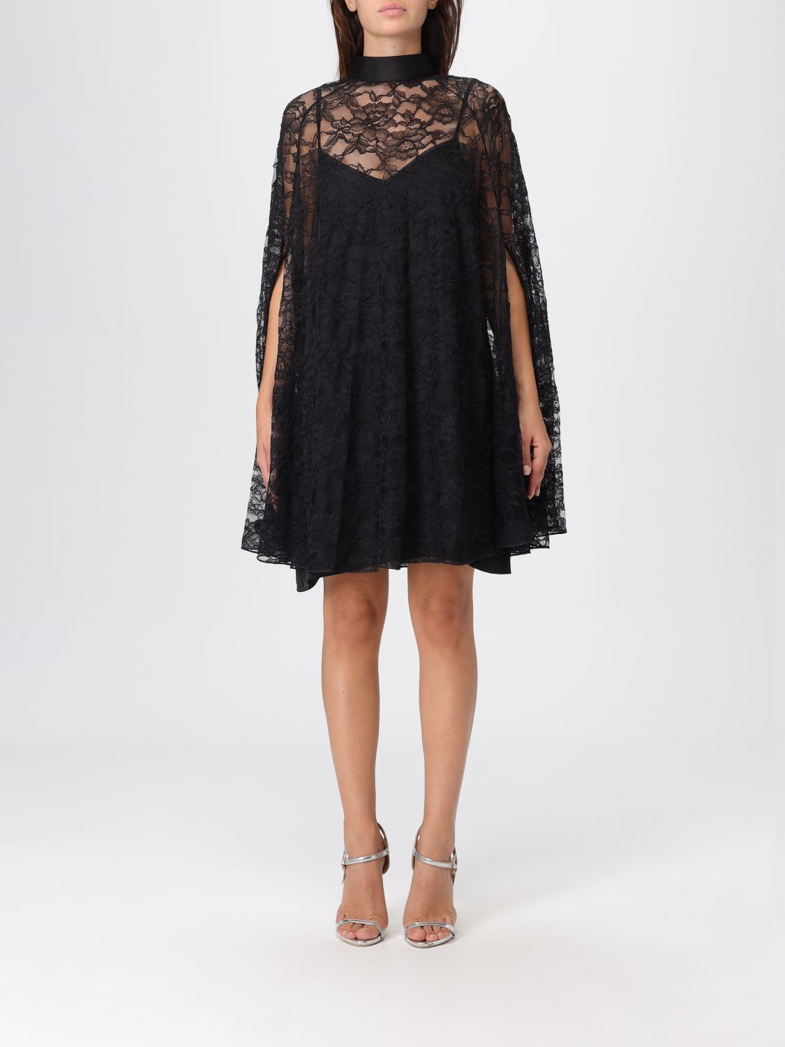 Pinko High-neck Lace Dress In Black