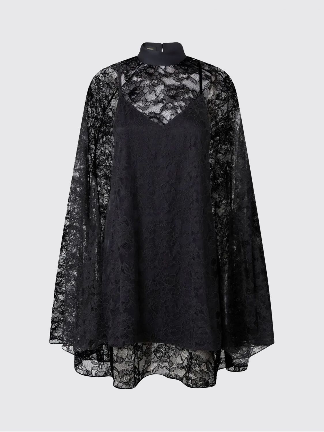 Pinko Rebrodè Lace Cape Mini Dress In Black