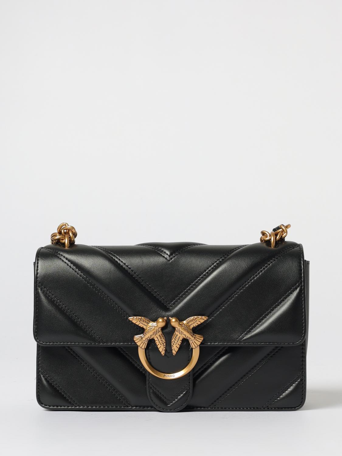 Pinko Love Bag One Light Medium Handbag In Chevron Nappa Leather In Black