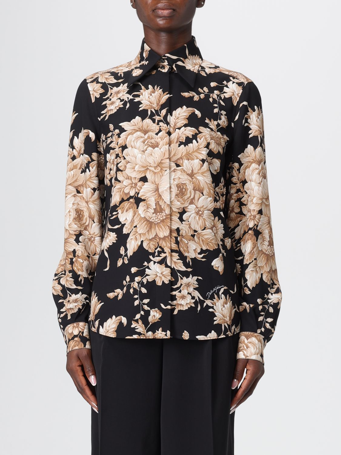 Dolce & Gabbana Rose Cretonne Charmeuse Button-down Shirt In Multi