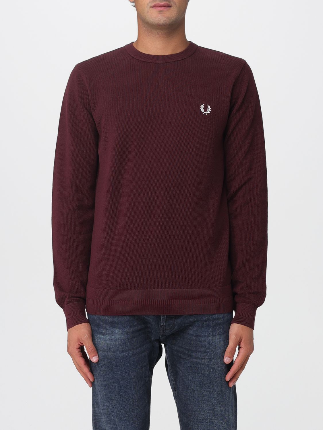 Fred Perry Pique Stitch Jumper Oxblood In Burgundy