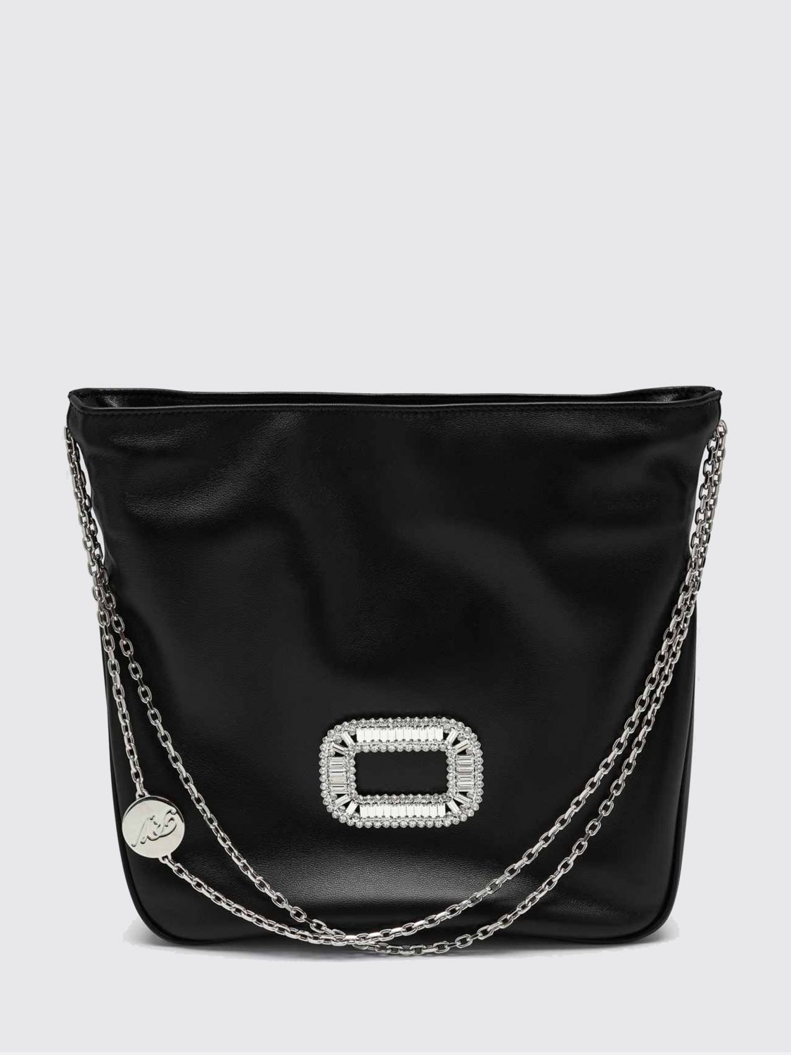 Roger Vivier Mini Pilgrim Black Leather Bag In Black