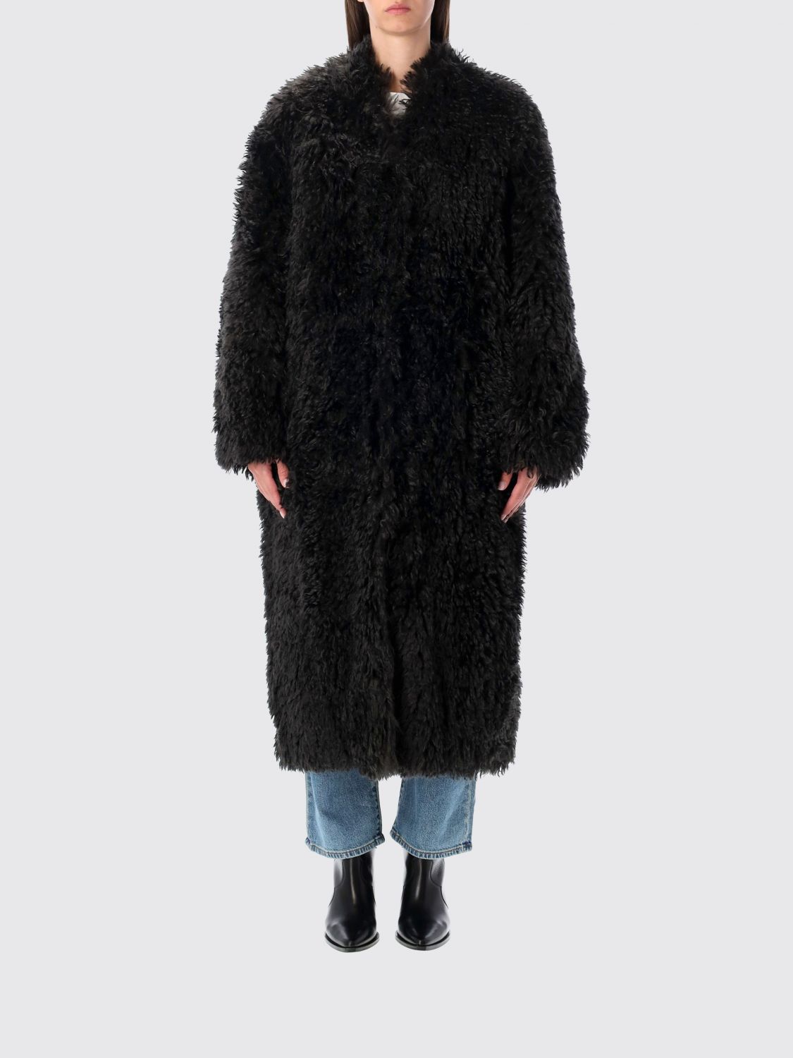 Stand Studio Carolina Long Curly Faux-fur Coat In Gray