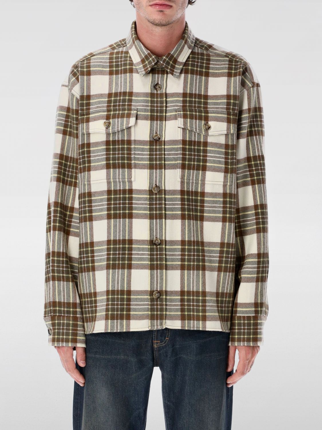 Ami Alexandre Mattiussi Checked Wool Overshirt Featuring Buttoned Cuffs In Multi