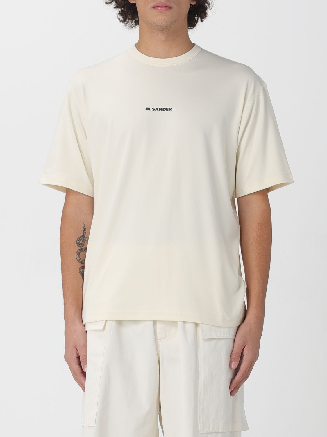 Jil Sander Men White Crewneck T-shirt With Logo Lettering On The Front In Cotton Man