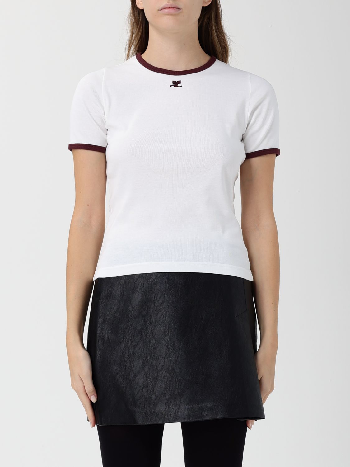 Courrèges Cotton T-shirt With Contrasting Logo Trim Courreges In White