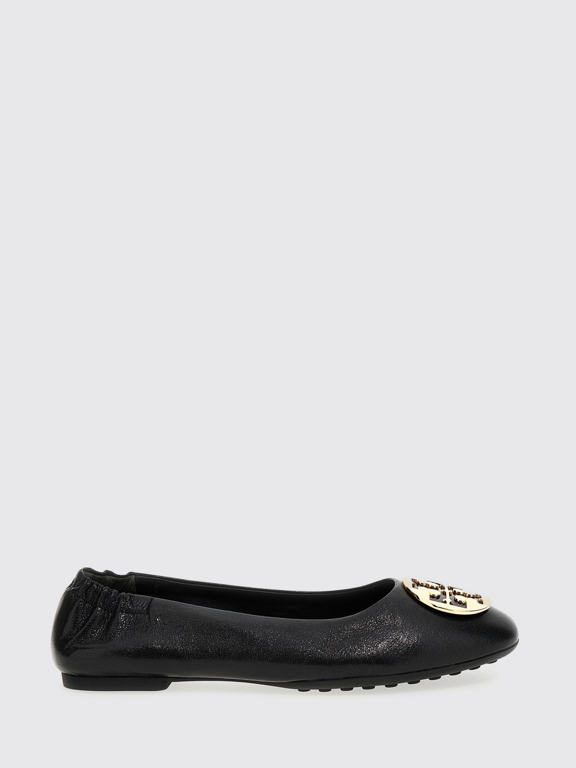 Tory Burch Leather Claire Flats With Logo Plaque In Black