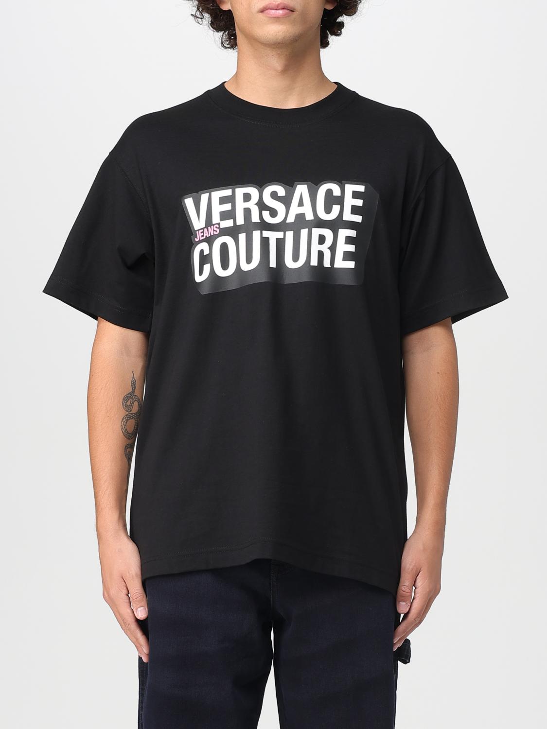 VERSACE JEANS COUTURE T-Shirt Men color Black　VERSACE JEANS COUTURE Tシャツ メンズ カラー ブラック VERSACE