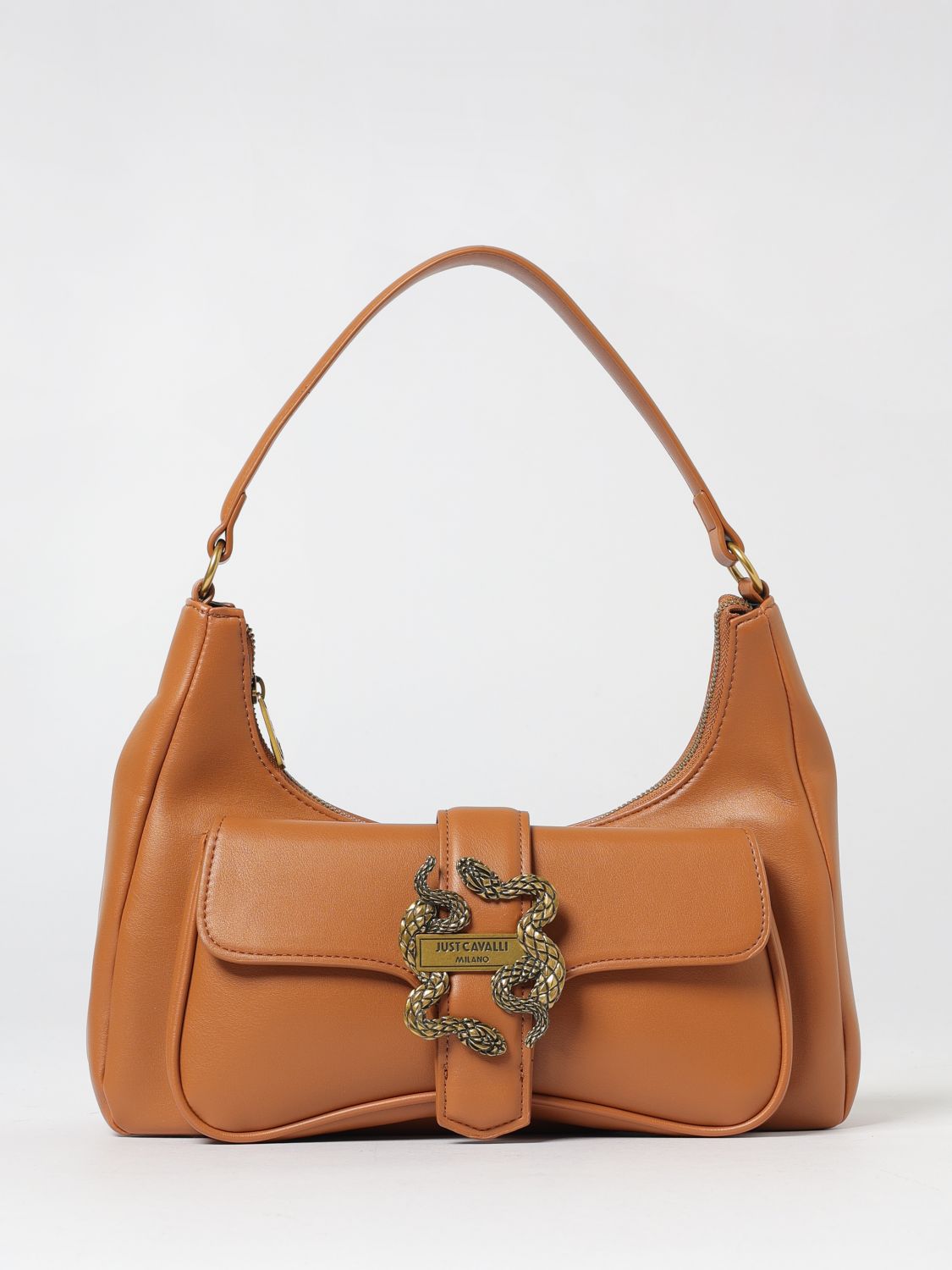 Just Cavalli Iconic Snakes Tote Bag In Brown