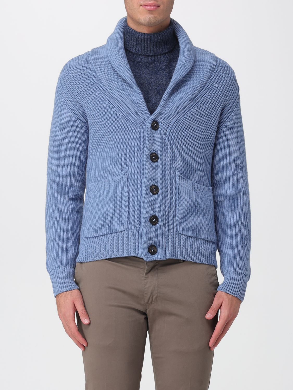 Drumohr Cardigan With Shawl Collar And Applied Pockets In Blue