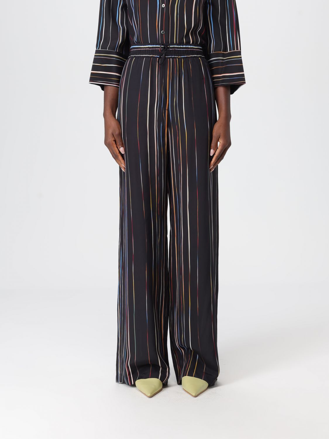 Paul Smith Silk Trousers Stripes Elastic Waistband In Animal Print
