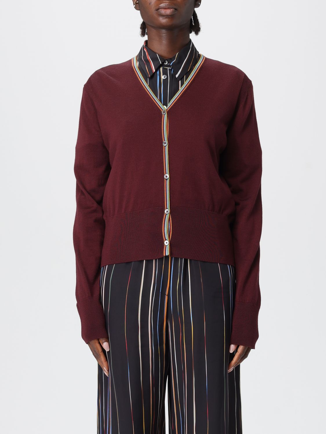 Paul Smith Signature Stripe-trim Cardigan In Burgundy